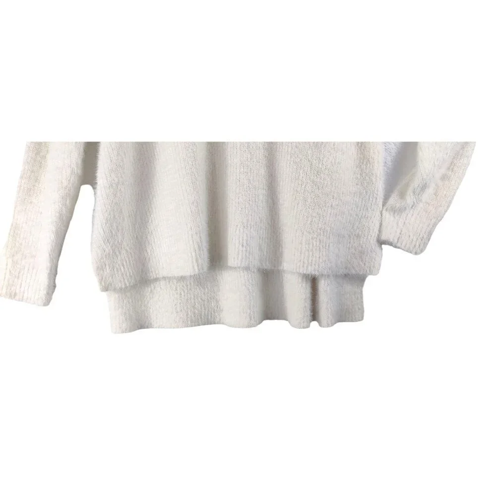 Fuzzy Sweater Winter White sz OX by Sonoma Cowl Neck Women's Cozy Soft Knit